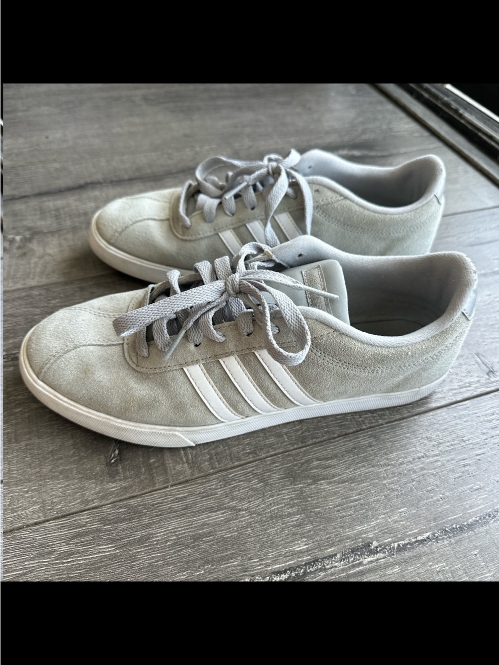 adidas Suede Sneakers in Light Gray with White Stripes